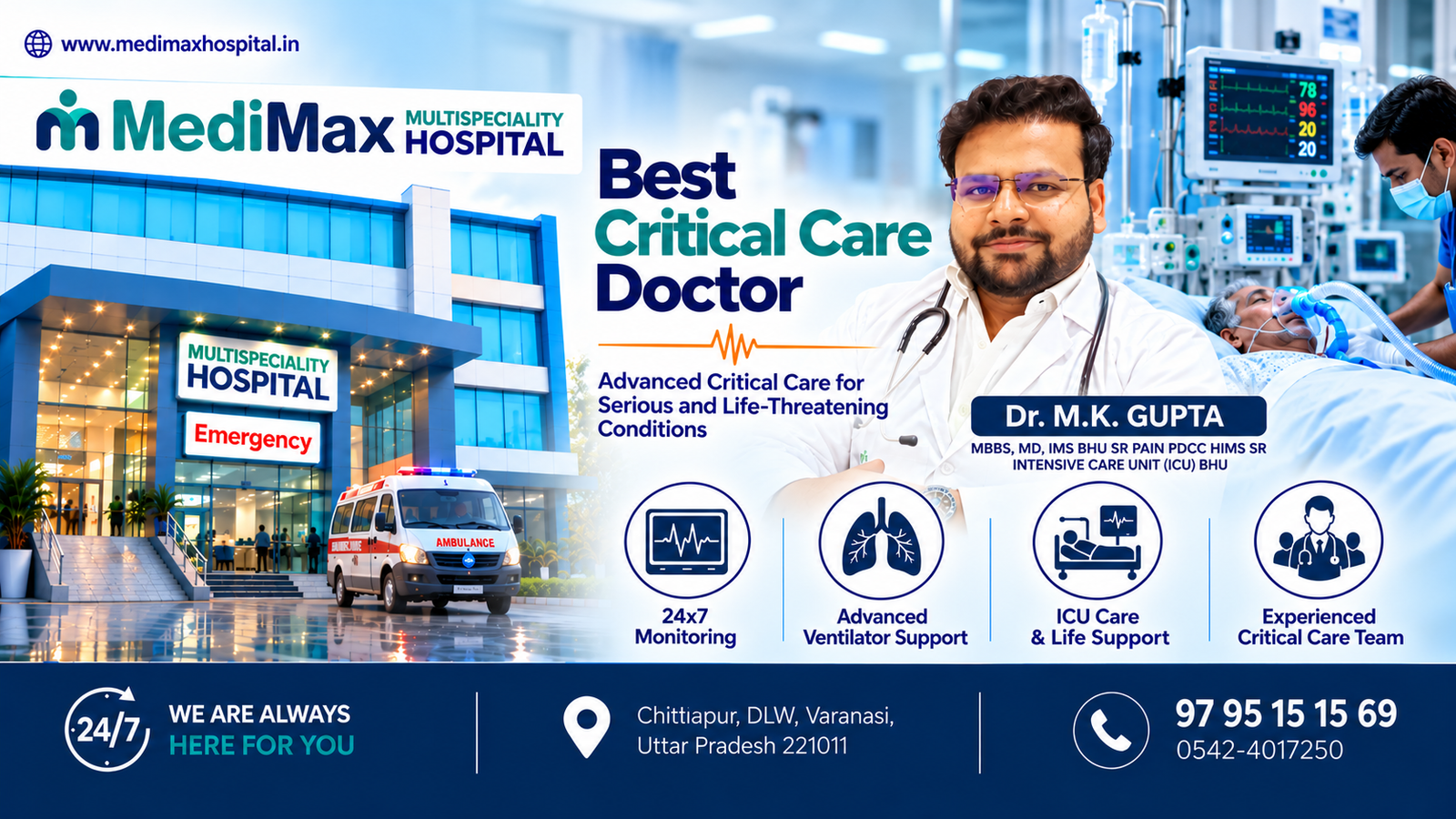 Critical Care Doctor in Varanasi – MK Gupta | MediMax Multispeciality Hospitalal