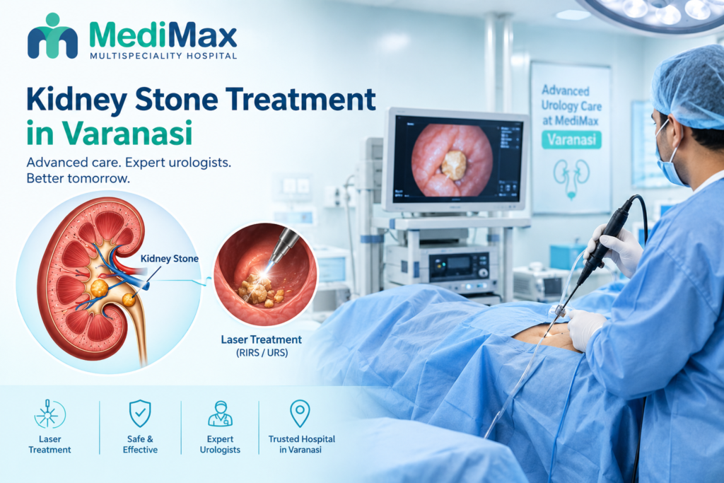 Kidney stone treatment in Varanasi at MediMax Hospital with laser treatment and urology care. Copy ALT text